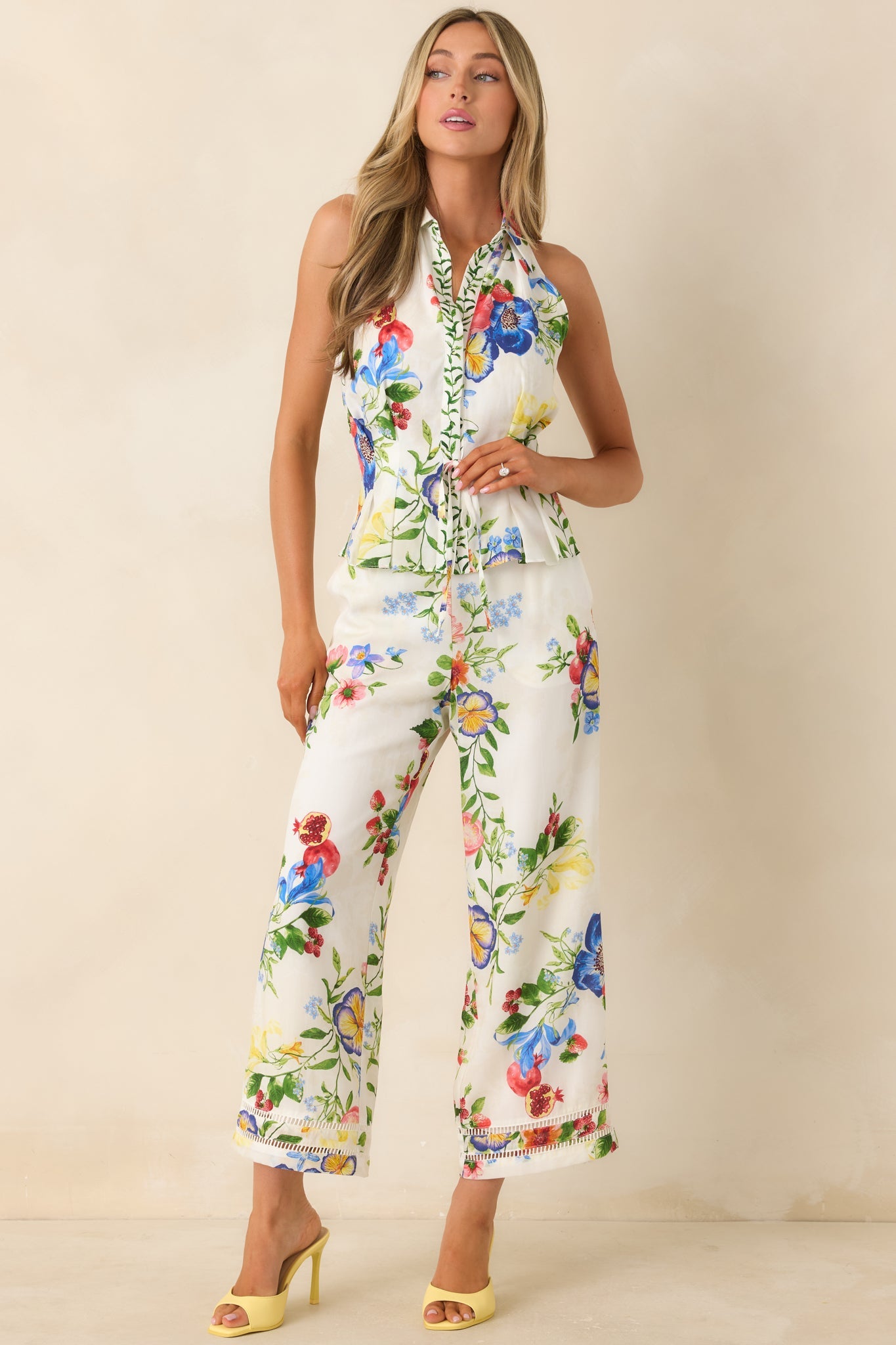 Gather & Go Ivory Multi Floral Halter Top