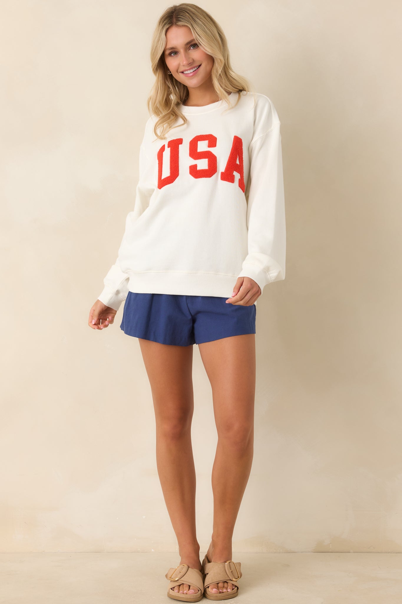 Z Supply USA Ivory Cotton Boyfriend Sweatshirt