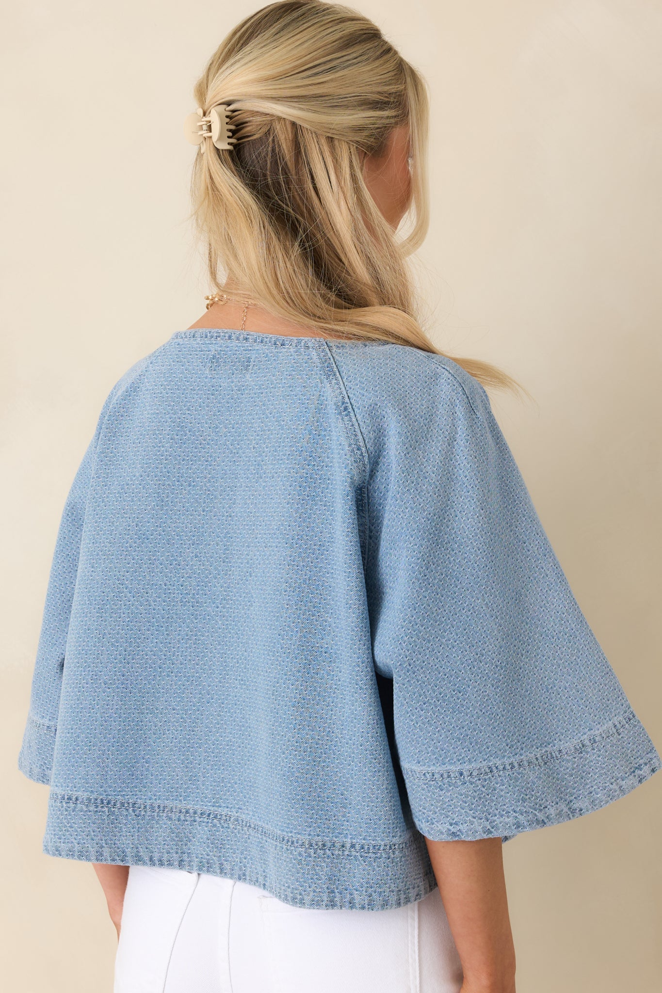 FRNCH Citrine Light Wash Textured Cotton Denim Top