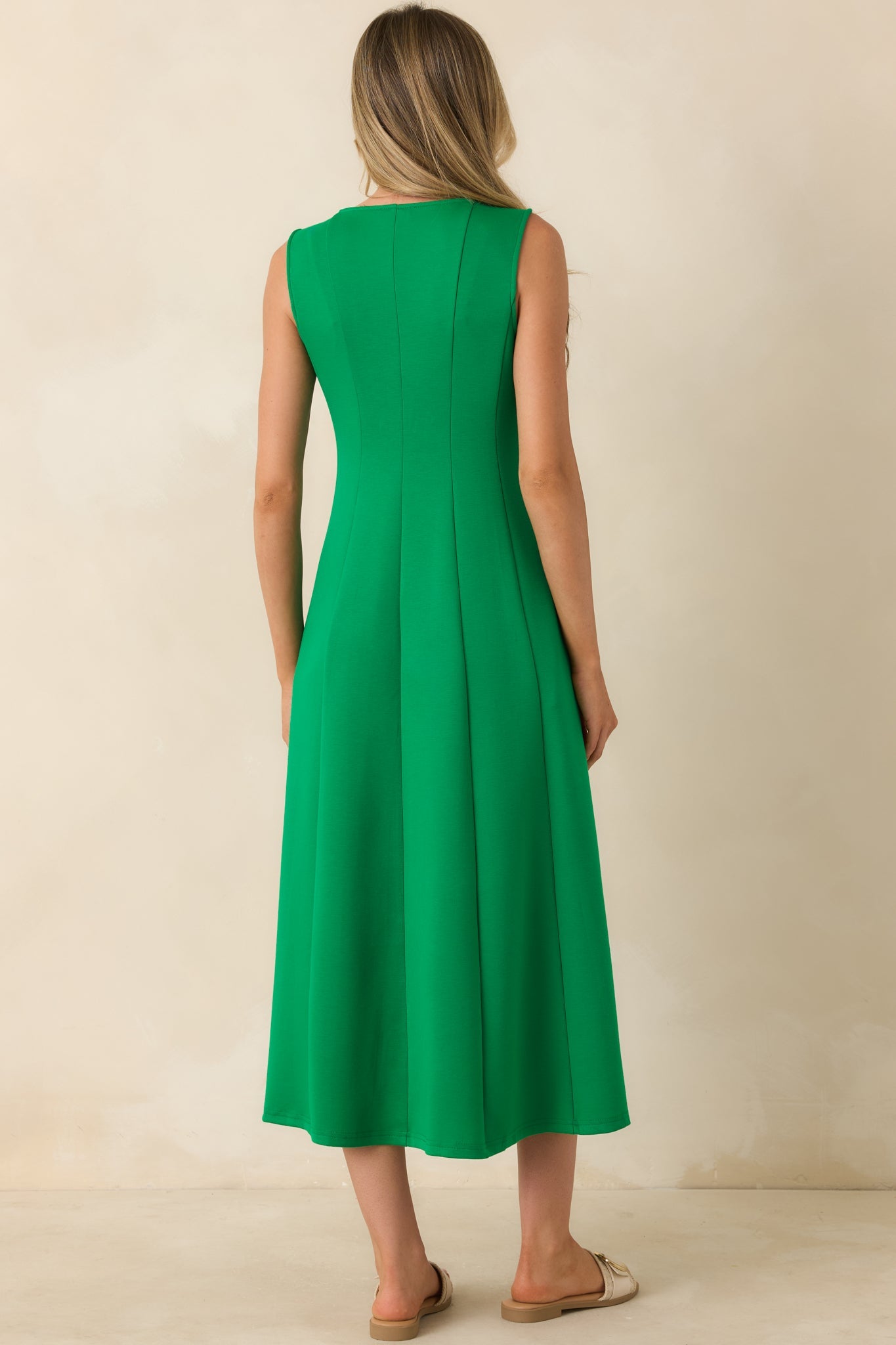 Soft Landing Green Paneled Sleeveless Midi Dress
