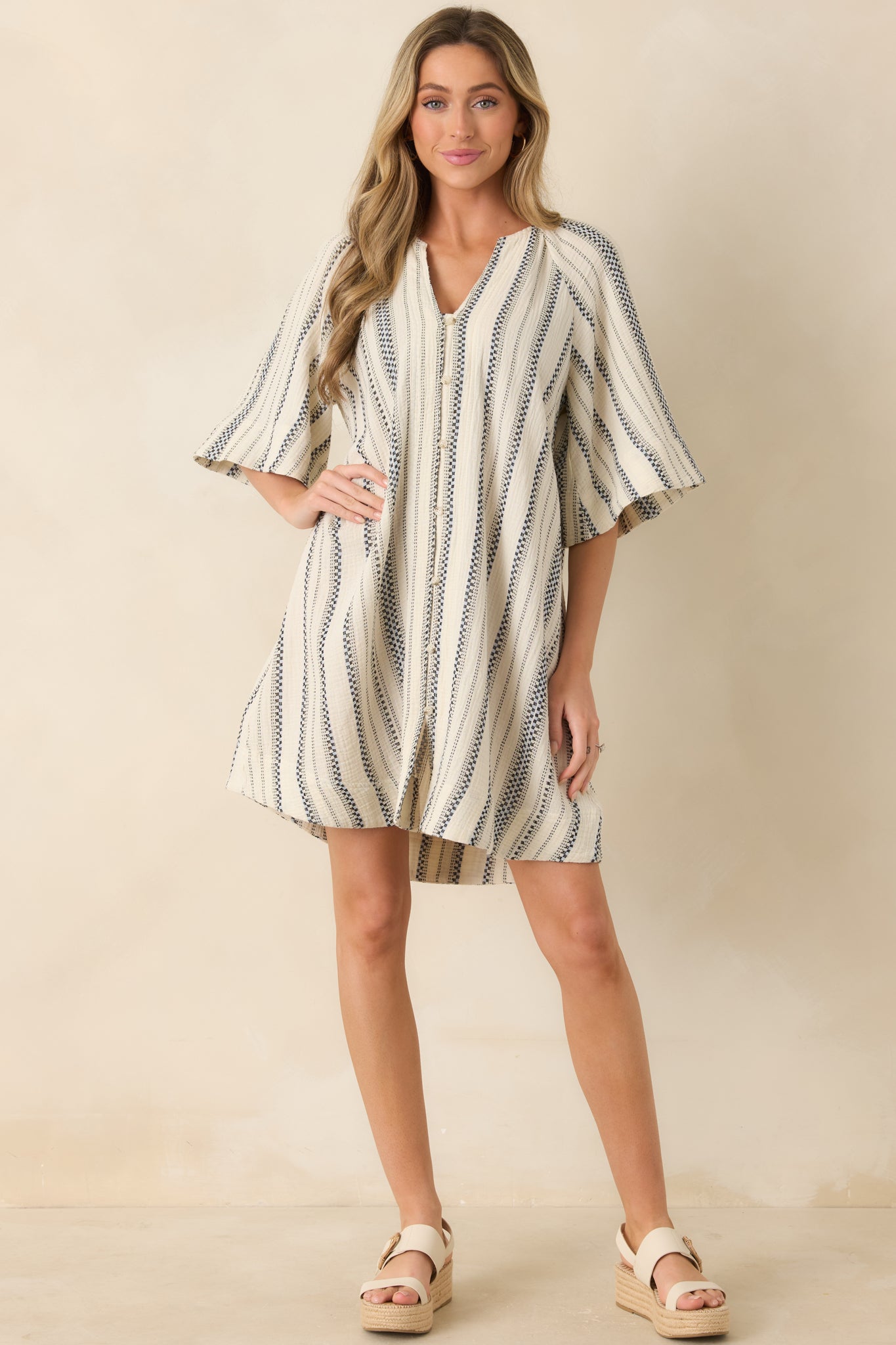 FRNCH Noronha Ivory & Black Stripe Cotton Mini Dress