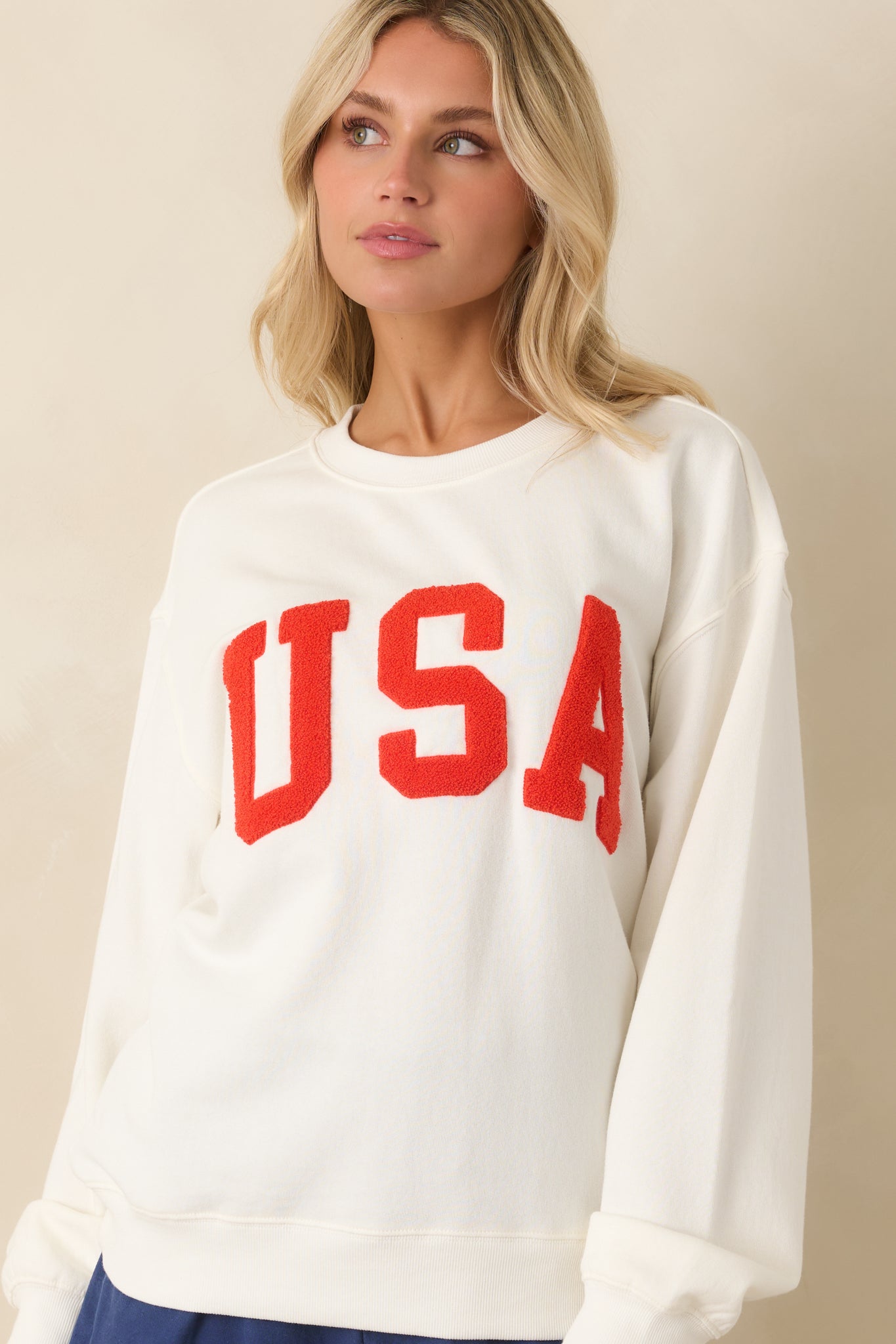 Z Supply USA Ivory Cotton Boyfriend Sweatshirt