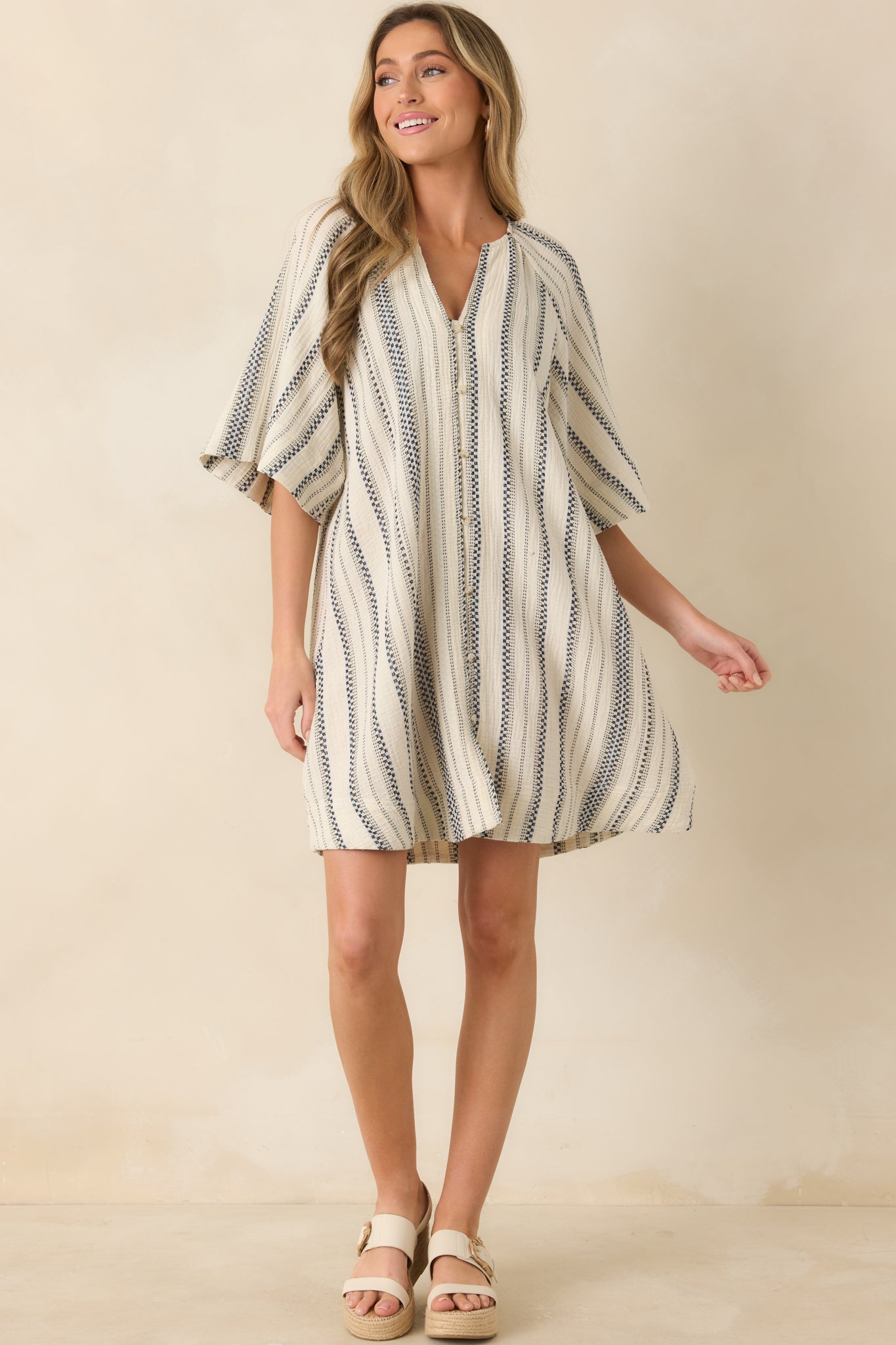 FRNCH Noronha Ivory & Black Stripe Cotton Mini Dress