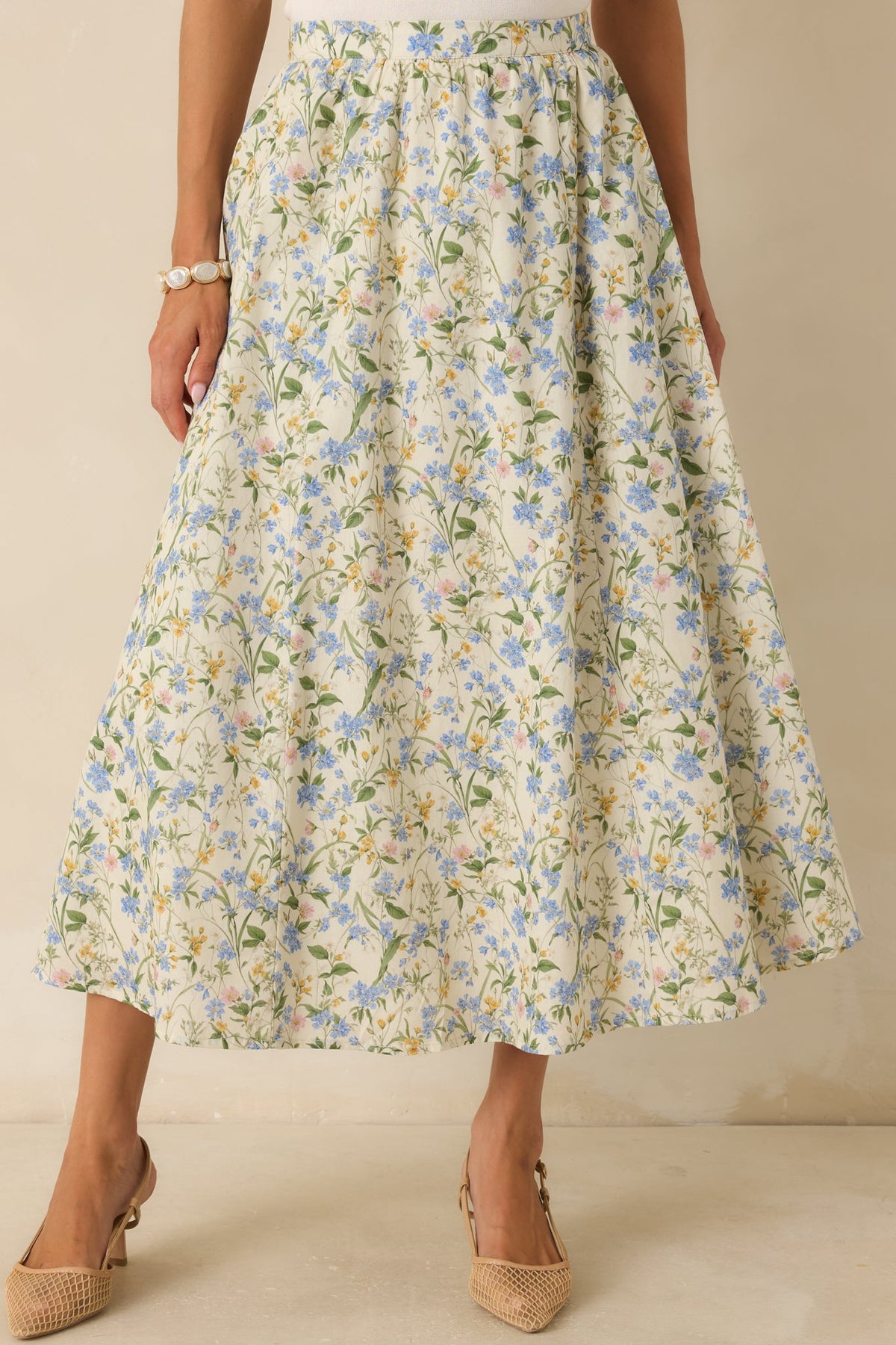 ASTR The Label Wylda Green Multi Cotton Floral Midi Skirt