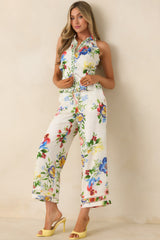 Gather & Go Ivory Multi Floral Halter Top