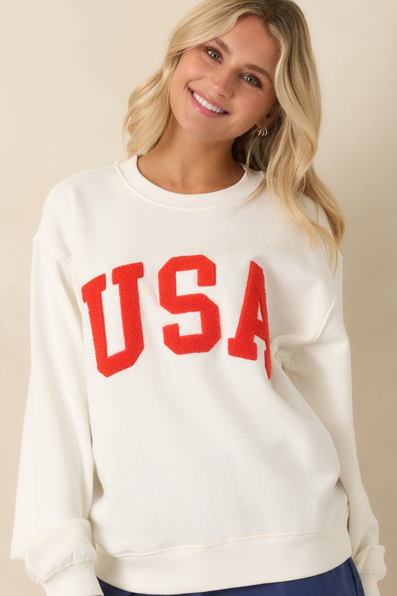 Z Supply USA Ivory Cotton Boyfriend Sweatshirt