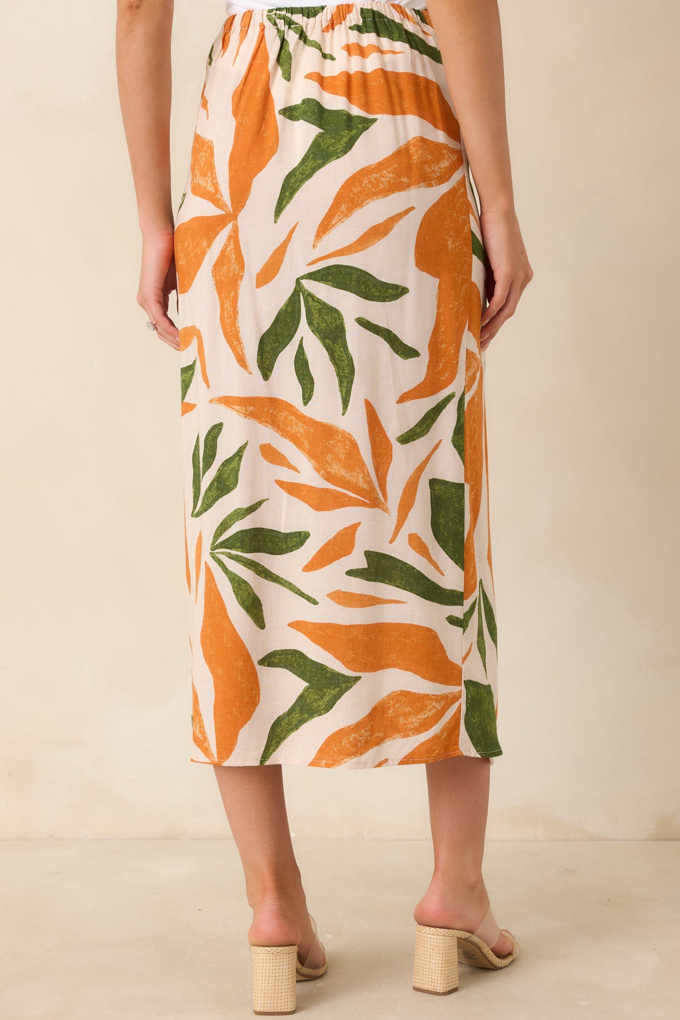 Cabana Chic Beige Tropical Print Midi Wrap Skirt