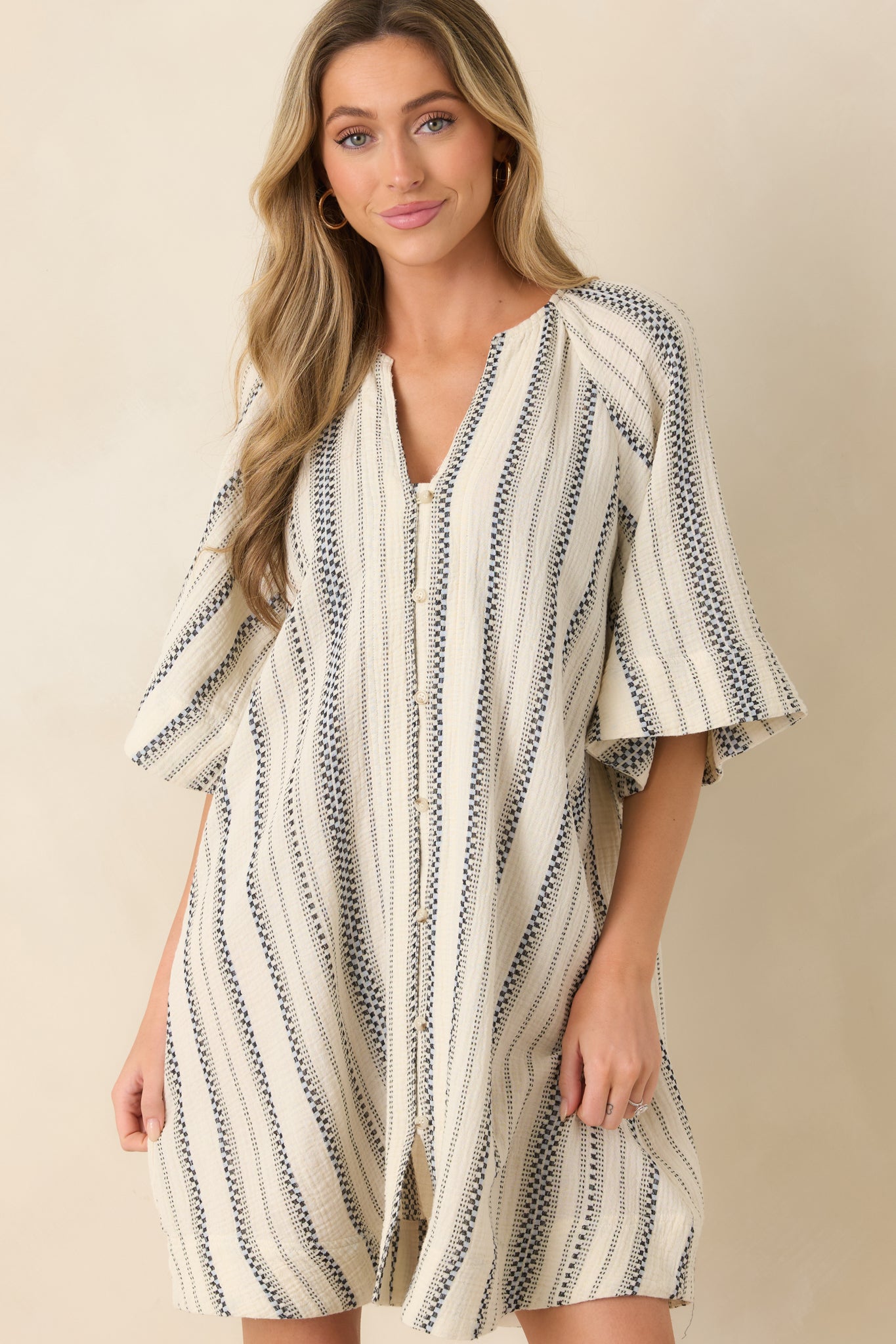 FRNCH Noronha Ivory & Black Stripe Cotton Mini Dress