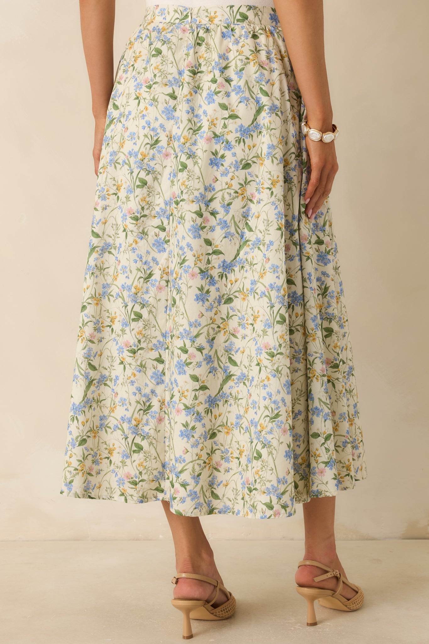 ASTR The Label Wylda Green Multi Cotton Floral Midi Skirt