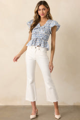 Wildflower Valley Light Blue Floral Cotton Puff Sleeve Top