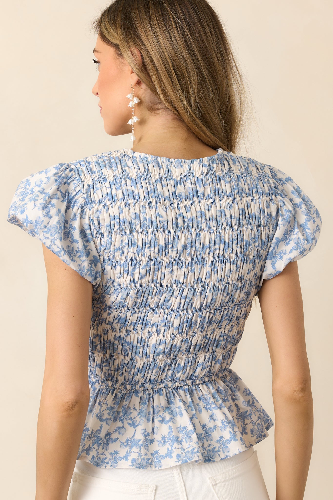 Wildflower Valley Light Blue Floral Cotton Puff Sleeve Top
