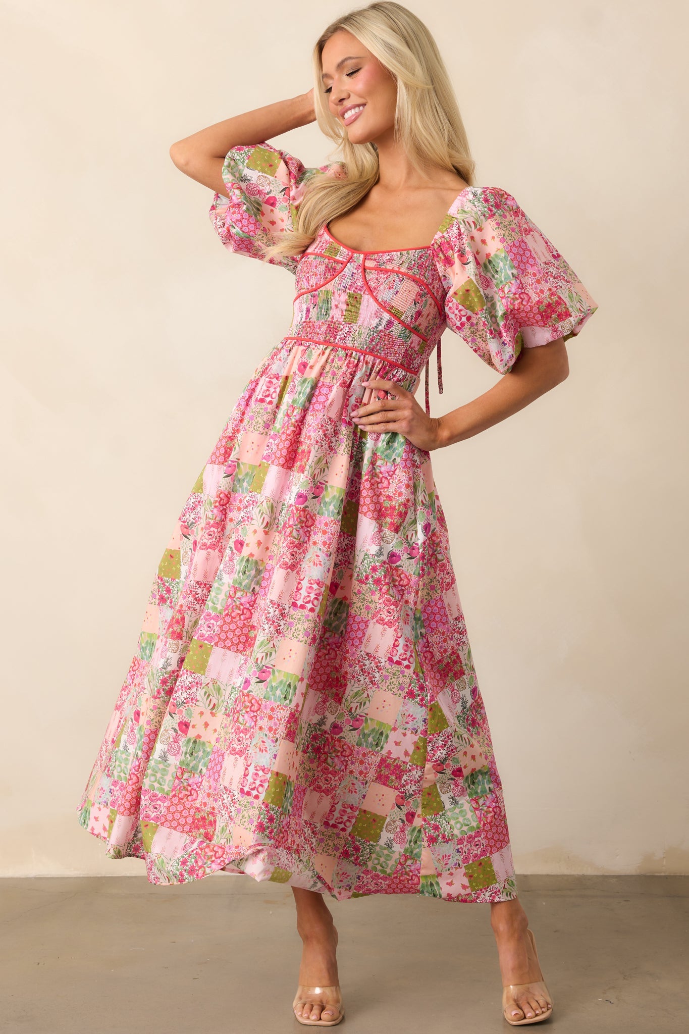 In My Free Time Pink Cotton Patchwork Maxi Dress