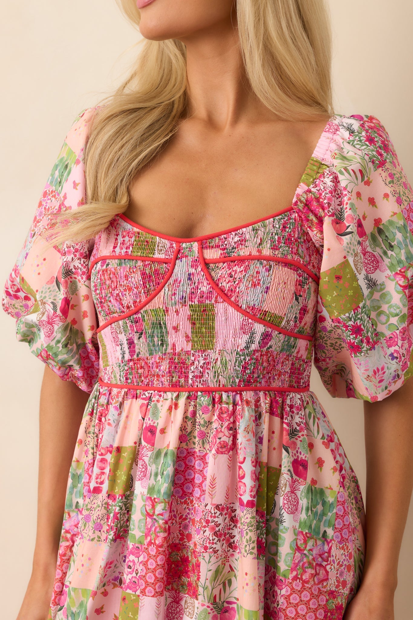 In My Free Time Pink Cotton Patchwork Maxi Dress