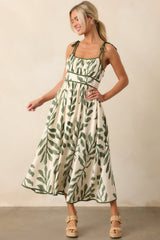 Peaceful Palms Green Tropical Print Midi Dress