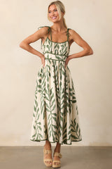 Peaceful Palms Green Tropical Print Midi Dress