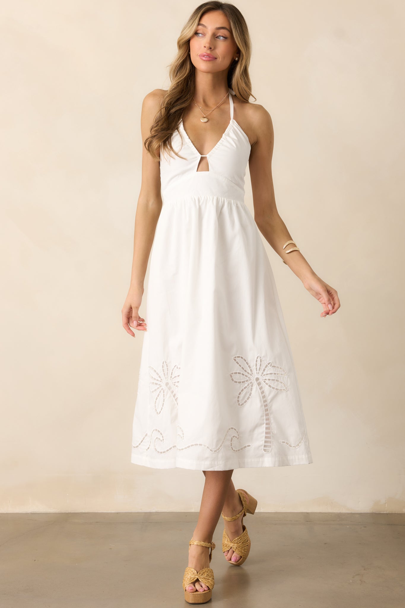 MINKPINK Romina Broderie White Midi Dress