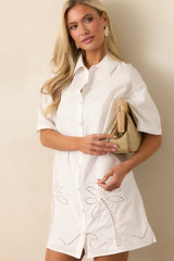MINKPINK Romina Broderie White Shirt Dress