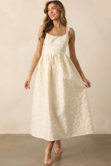 Full Dance Card Butter Yellow Floral Jacquard Maxi Dress