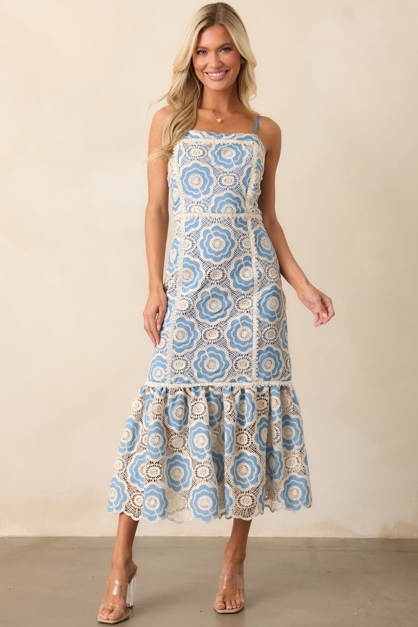 Simply Gorgeous Light Blue Embroidered Eyelet Maxi Dress