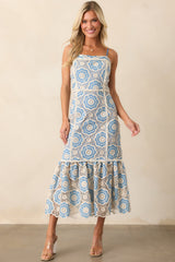 Simply Gorgeous Light Blue Embroidered Eyelet Maxi Dress