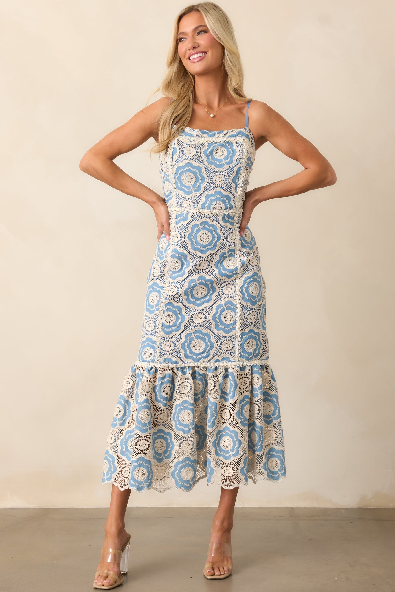 Simply Gorgeous Light Blue Embroidered Eyelet Maxi Dress