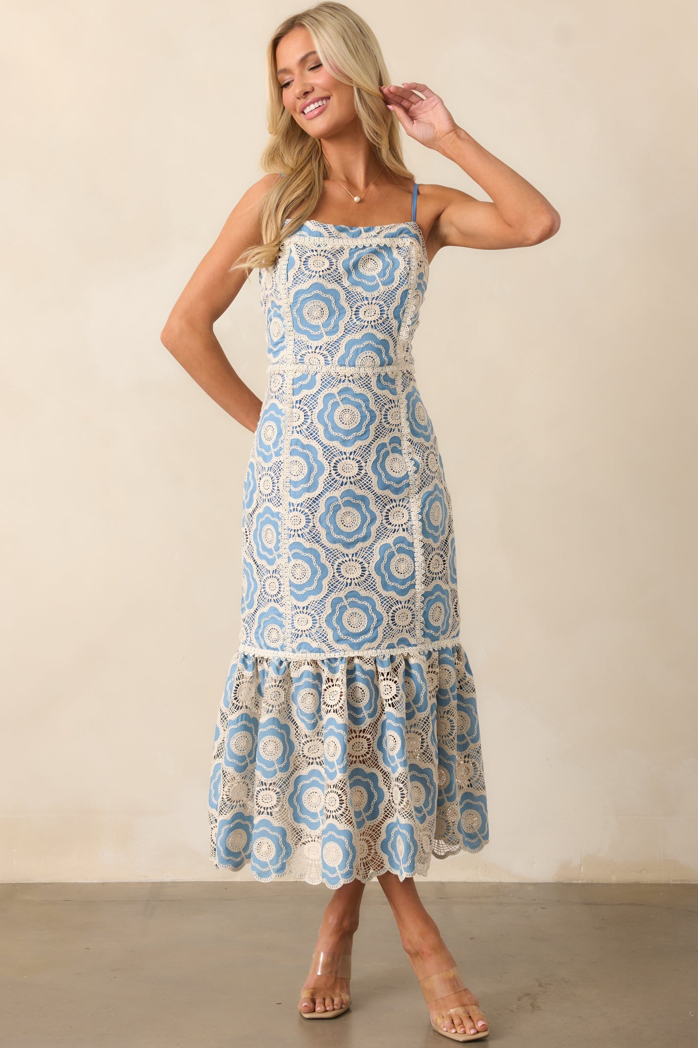 Simply Gorgeous Light Blue Embroidered Eyelet Maxi Dress
