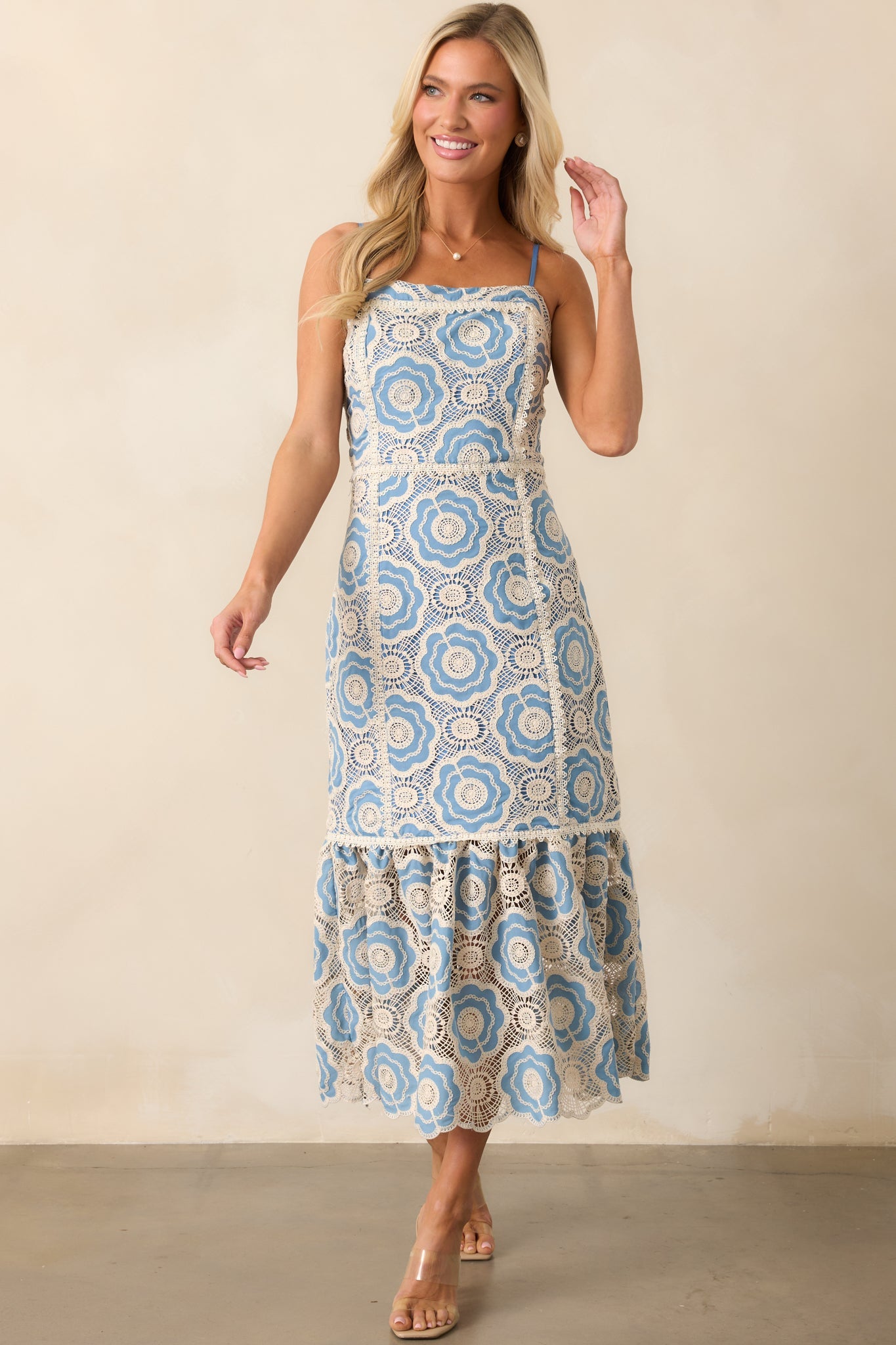 Simply Gorgeous Light Blue Embroidered Eyelet Maxi Dress