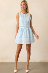 What Feels Right Sky Blue Embroidered Eyelet Mini Skirt