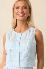 Let The Light In Sky Blue Embroidered Eyelet Crop Top