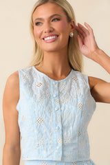 Let The Light In Sky Blue Embroidered Eyelet Crop Top