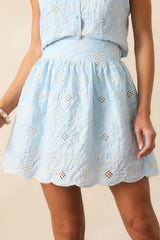 What Feels Right Sky Blue Embroidered Eyelet Mini Skirt