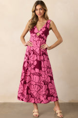 MINKPINK Persephone Berry Floral Panel Midi Dress
