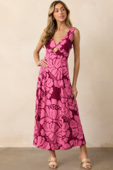 MINKPINK Persephone Berry Floral Panel Midi Dress