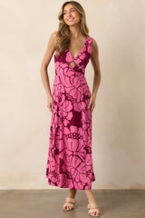 MINKPINK Persephone Berry Floral Panel Midi Dress