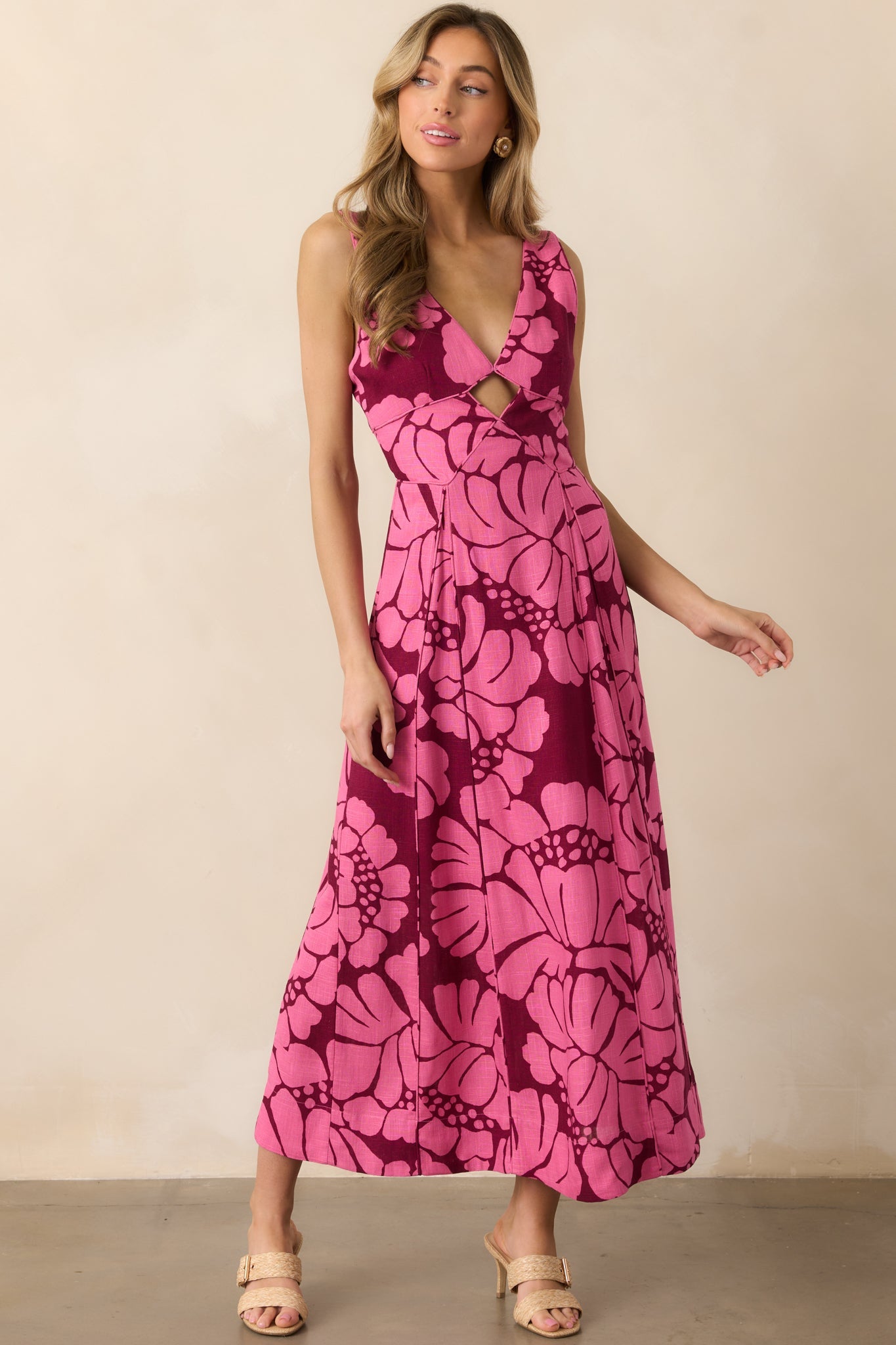 MINKPINK Persephone Berry Floral Panel Midi Dress