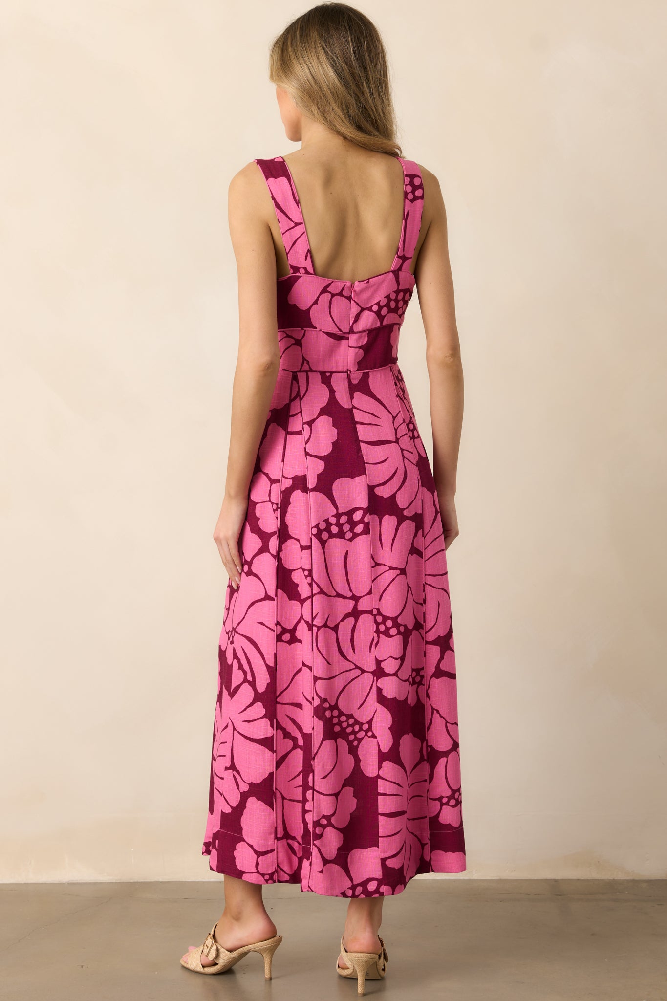 MINKPINK Persephone Berry Floral Panel Midi Dress