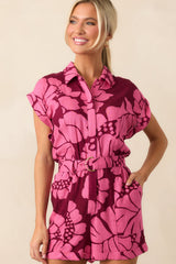 MINKPINK Persephone Berry Floral Belted Playsuit