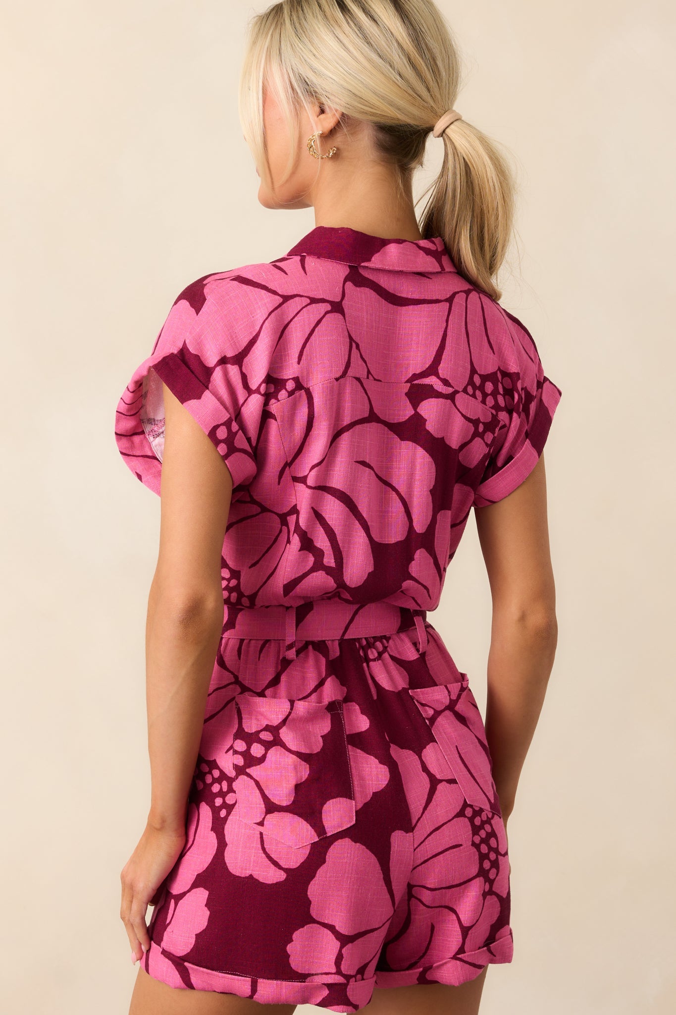 MINKPINK Persephone Berry Floral Belted Playsuit