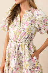 For Good Measure Ivory Floral Cotton Puff Sleeve Mini Dress