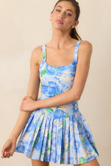Garden Party Blue Floral Pleated Tennis Dress