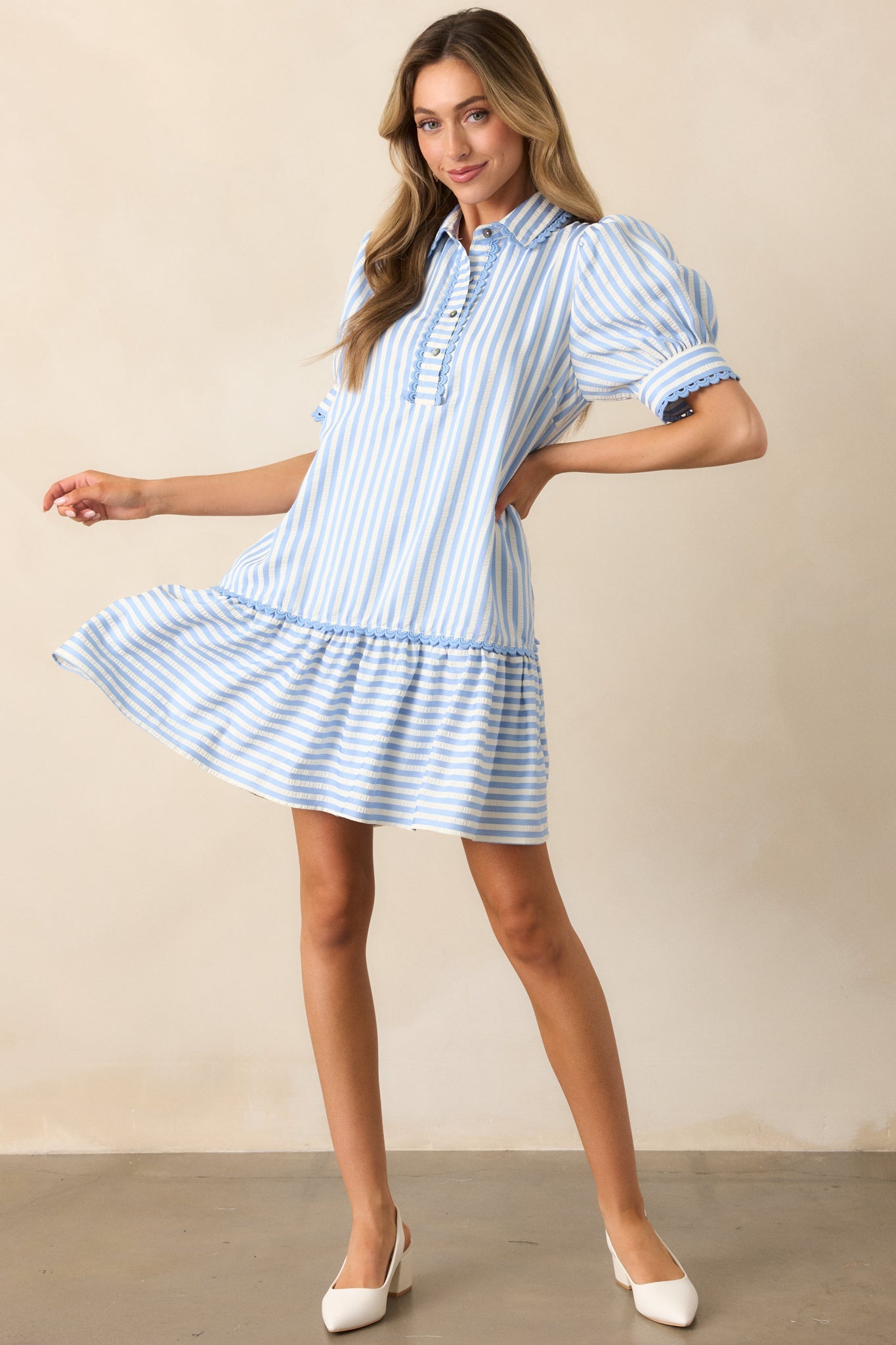 Soda Shop Sweetheart Blue Stripe Mini Dress
