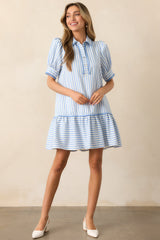 Soda Shop Sweetheart Blue Stripe Mini Dress
