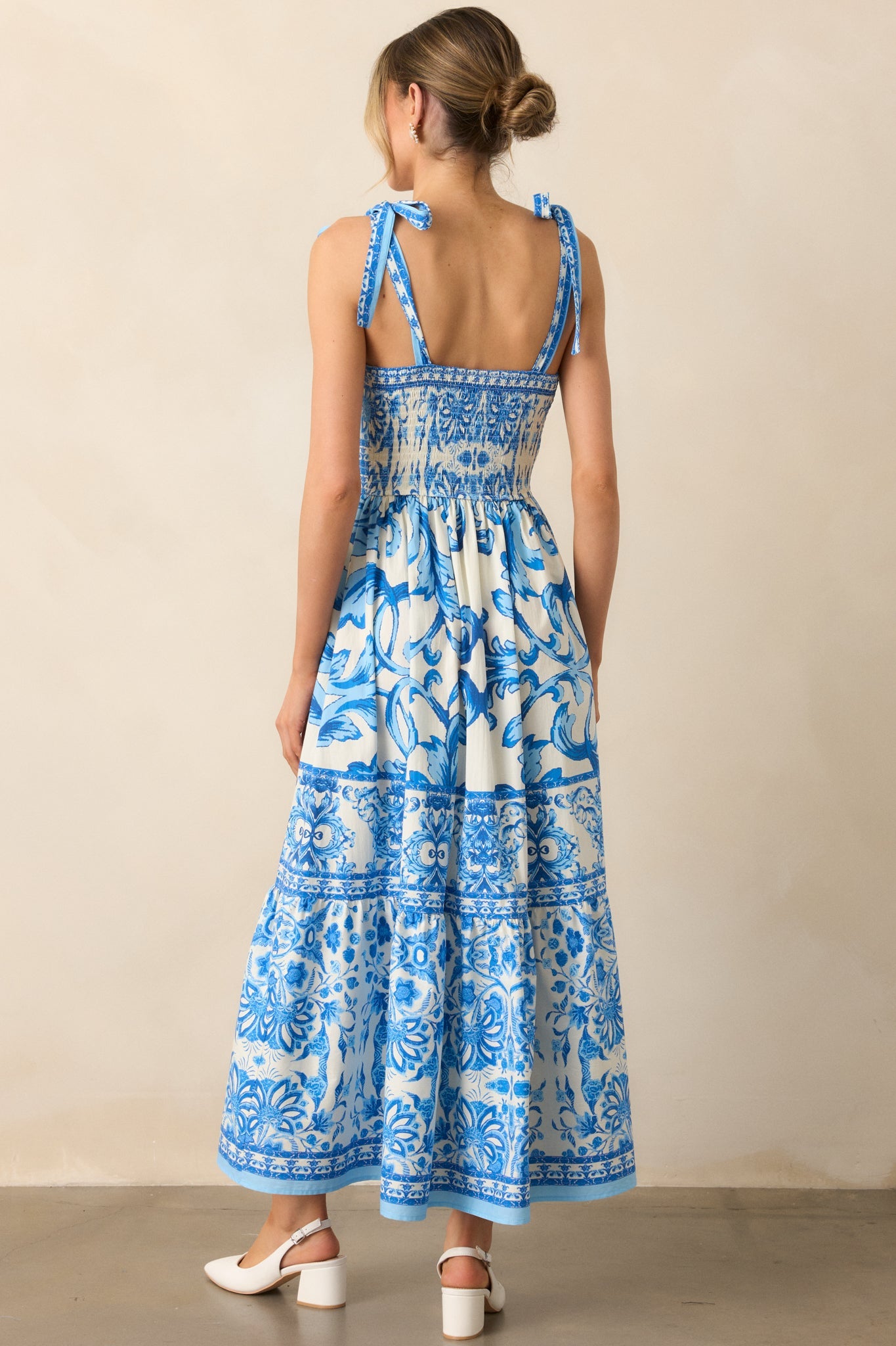 Sunny Disposition Blue Cotton Sicilian Tile Midi Dress