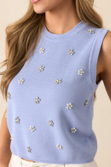 Yours To Keep Periwinkle Floral Embellished Sweater Vest