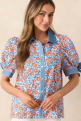 When One Door Opens Orange Floral Cotton Button Front Top