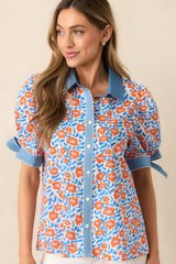 When One Door Opens Orange Floral Cotton Button Front Top