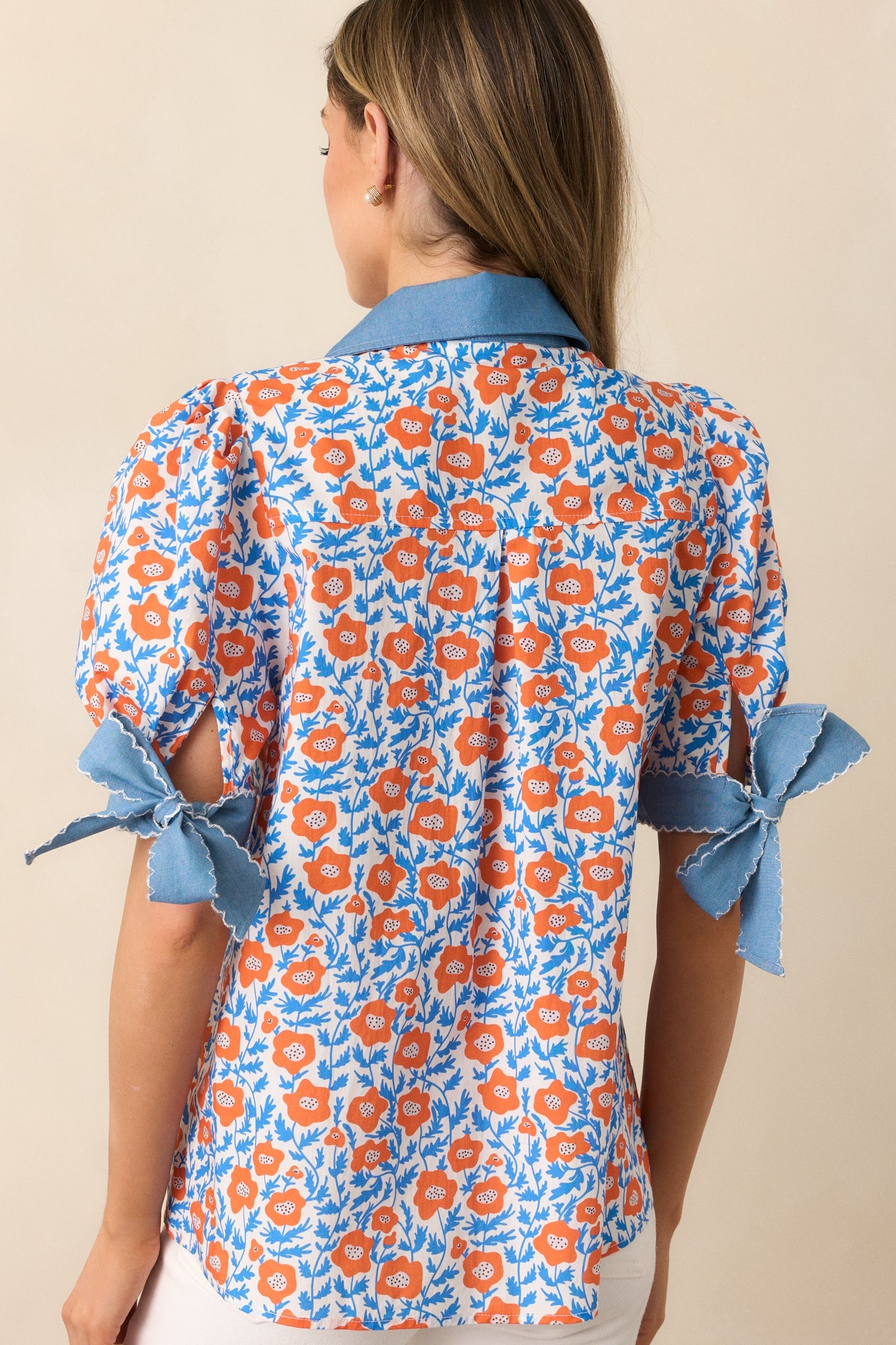 When One Door Opens Orange Floral Cotton Button Front Top