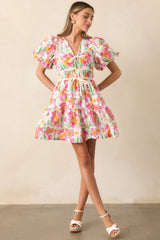 Yours Truly Pink Floral Cotton Puff Sleeve Mini Dress