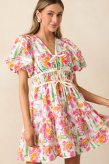 Yours Truly Pink Floral Cotton Puff Sleeve Mini Dress