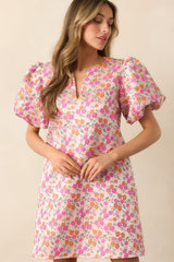Head In The Clouds Pink Floral Jacquard Mini Dress
